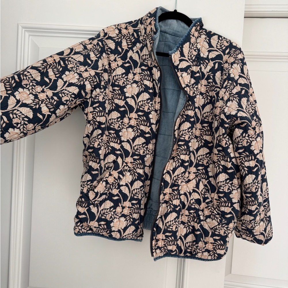 Reversible Blue Quilted Jacket with Floral Lining - Picture 5 of 7
